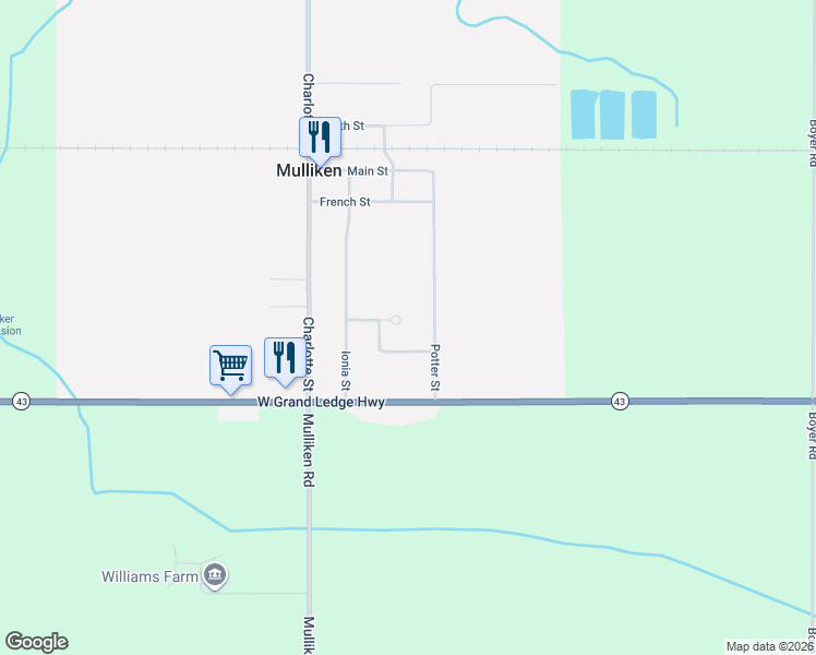 map of restaurants, bars, coffee shops, grocery stores, and more near 344 Jacklynn Street in Mulliken