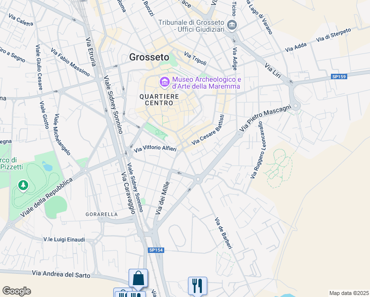 map of restaurants, bars, coffee shops, grocery stores, and more near 6 Via Cesare Battisti in Grosseto