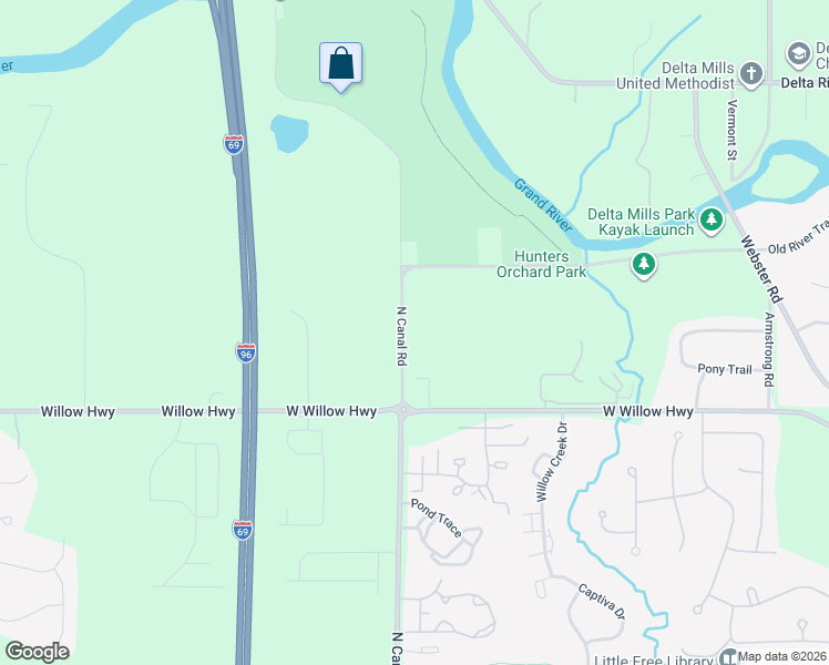 map of restaurants, bars, coffee shops, grocery stores, and more near 2224 North Canal Road in Lansing