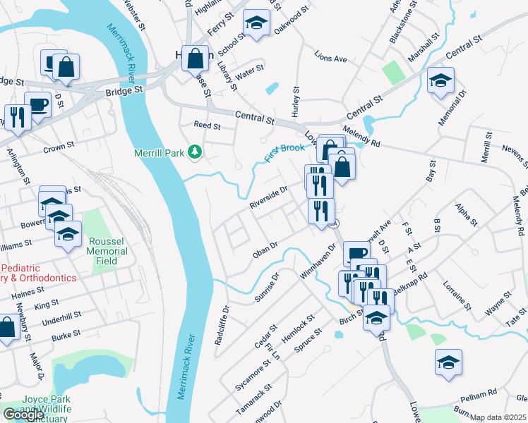 map of restaurants, bars, coffee shops, grocery stores, and more near 19 Andrews Avenue in Hudson