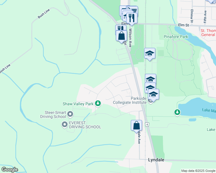map of restaurants, bars, coffee shops, grocery stores, and more near 68 Shaw Valley Drive in St. Thomas