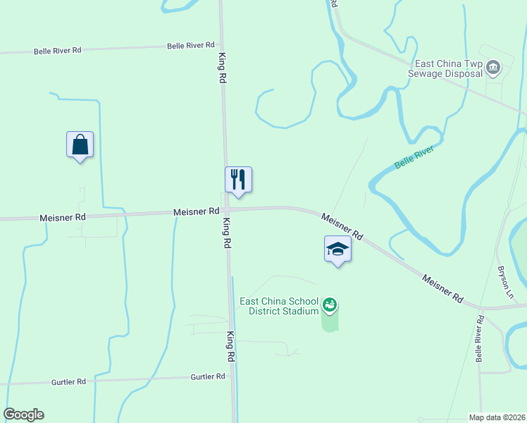 map of restaurants, bars, coffee shops, grocery stores, and more near 4945 Meisner Road in China Township