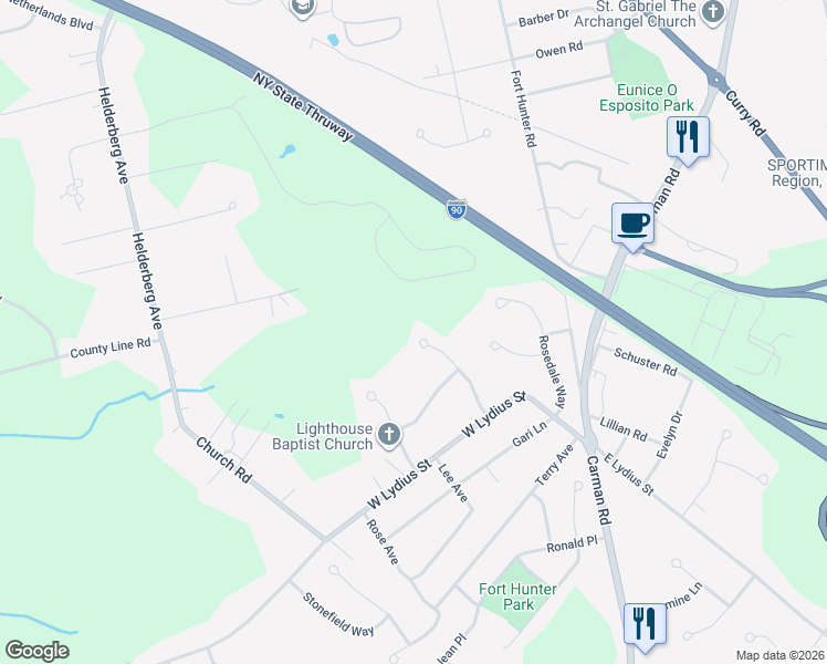 map of restaurants, bars, coffee shops, grocery stores, and more near 22 Montery Road in Schenectady