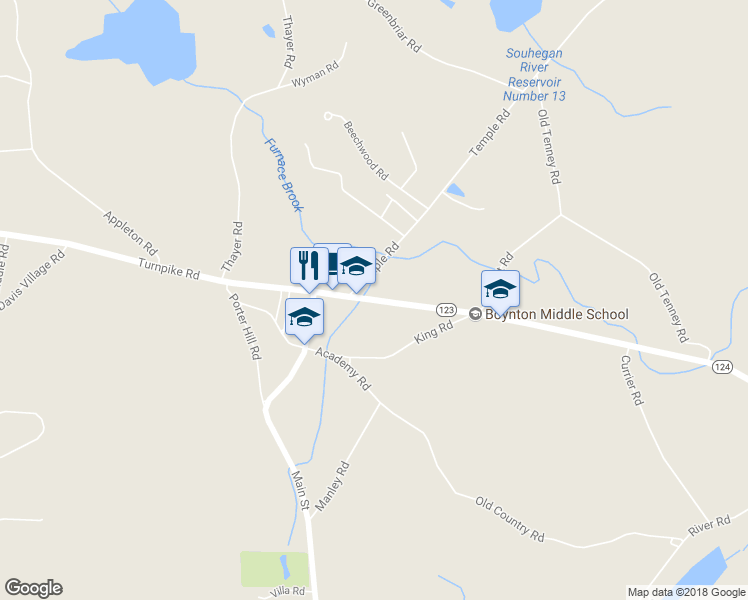 map of restaurants, bars, coffee shops, grocery stores, and more near 556 Turnpike Road in New Ipswich