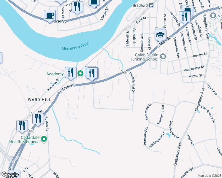 map of restaurants, bars, coffee shops, grocery stores, and more near 5 Pheasant Crossing in Haverhill