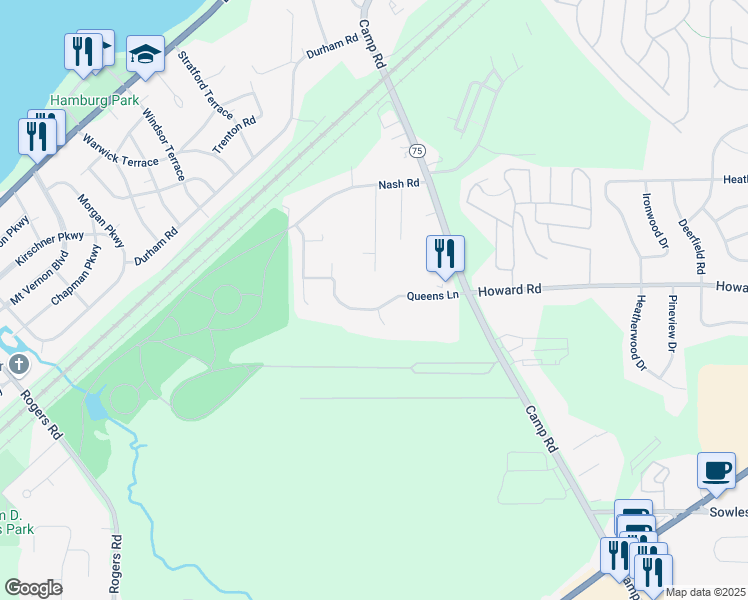 map of restaurants, bars, coffee shops, grocery stores, and more near 3295 Queens Lane in Hamburg
