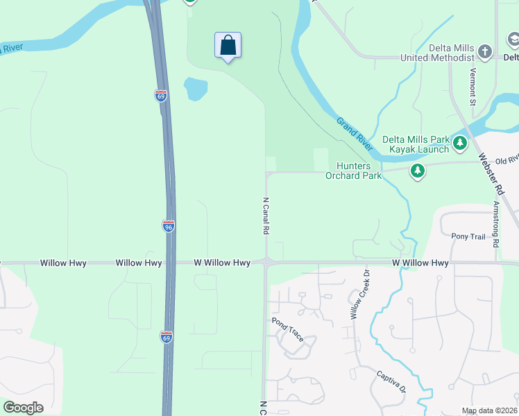 map of restaurants, bars, coffee shops, grocery stores, and more near 2224 North Canal Road in Lansing
