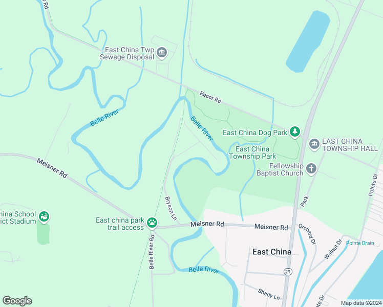 map of restaurants, bars, coffee shops, grocery stores, and more near 5049 Bryson Lane in East China