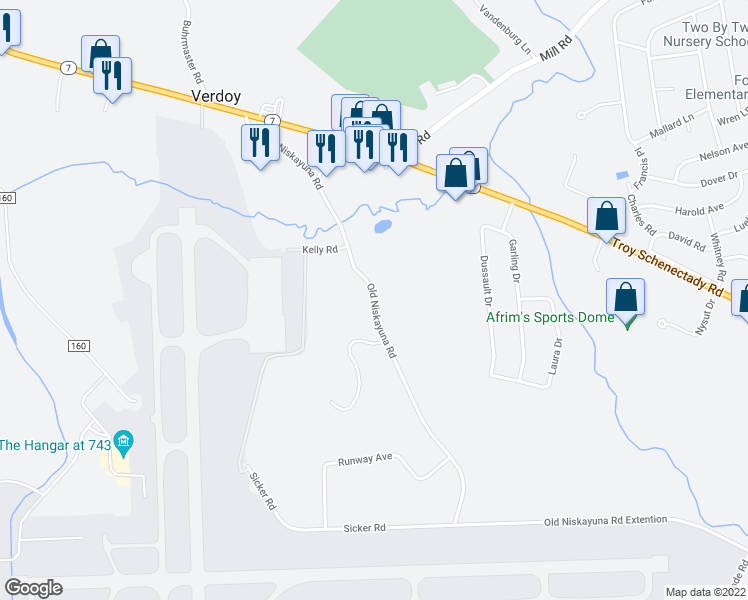 map of restaurants, bars, coffee shops, grocery stores, and more near 479 Old Niskayuna Road in Latham