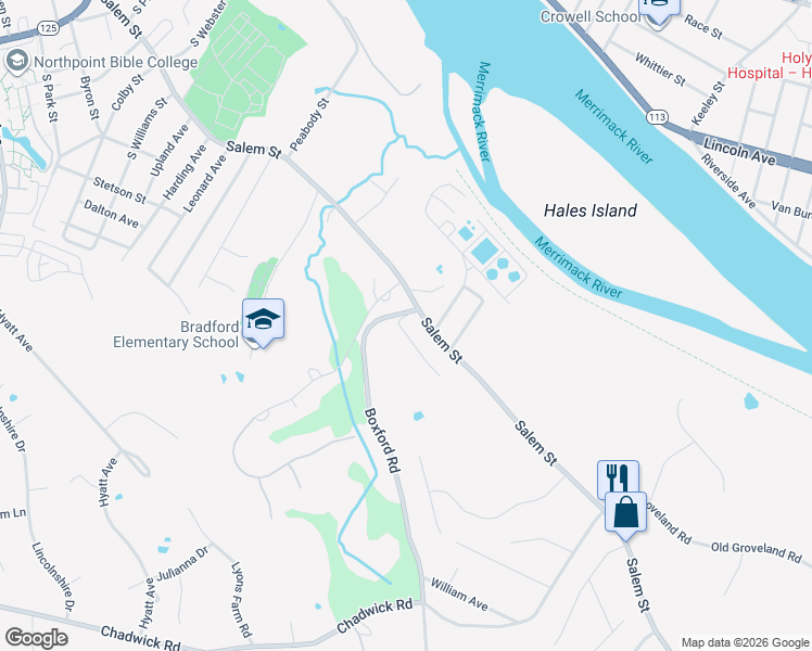 map of restaurants, bars, coffee shops, grocery stores, and more near 77 Valley View Avenue in Haverhill