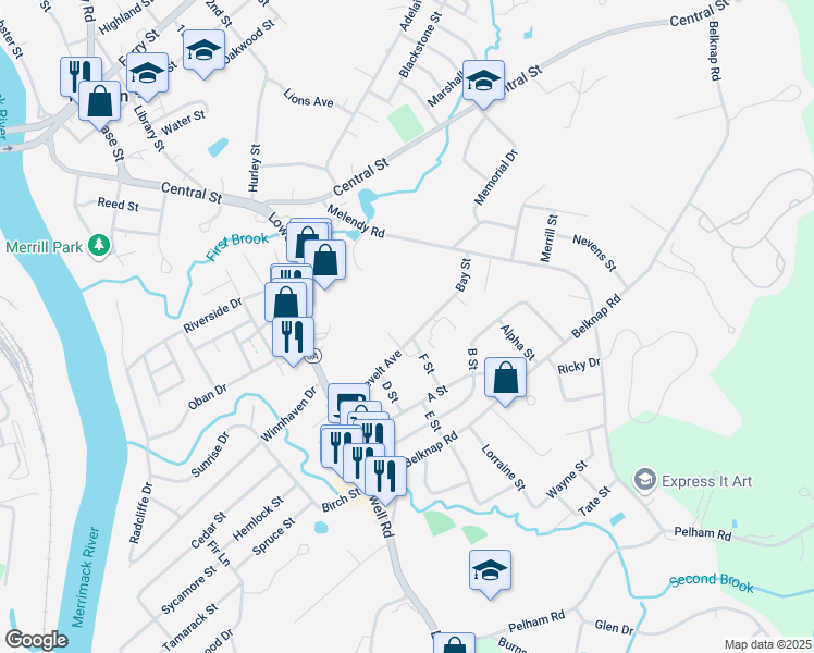 map of restaurants, bars, coffee shops, grocery stores, and more near 18 Roosevelt Avenue in Hudson
