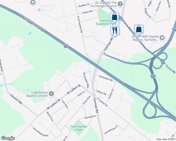 map of restaurants, bars, coffee shops, grocery stores, and more near 2036 Rosedale Way in Schenectady
