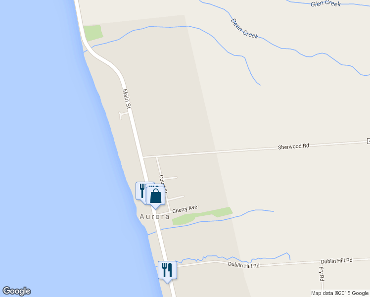 map of restaurants, bars, coffee shops, grocery stores, and more near 59 Sherwood Road in Aurora