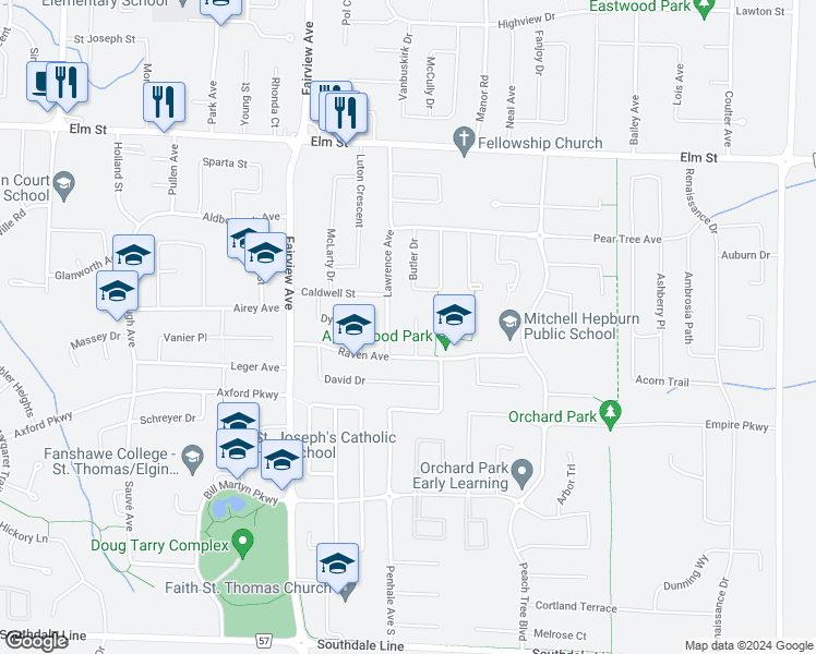 map of restaurants, bars, coffee shops, grocery stores, and more near 9 Porter Place in St. Thomas