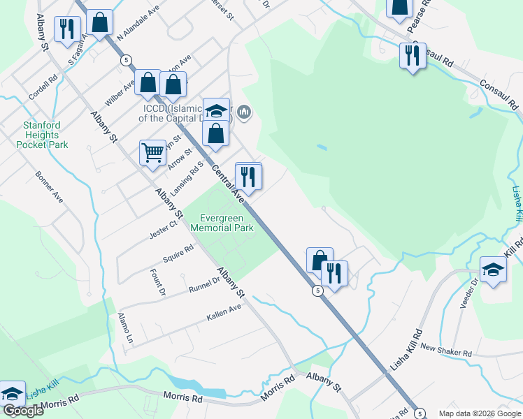 map of restaurants, bars, coffee shops, grocery stores, and more near 8 Lombard Street in Schenectady