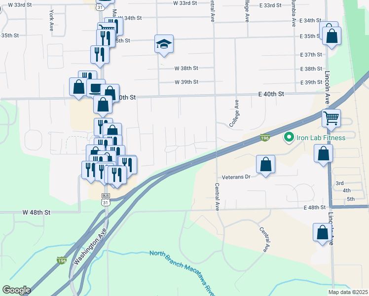 map of restaurants, bars, coffee shops, grocery stores, and more near 450 Old Mill Drive in Holland