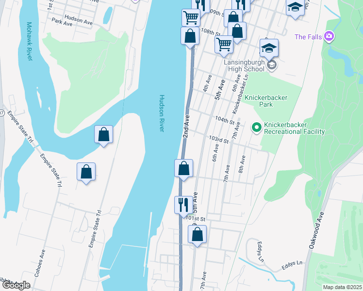 map of restaurants, bars, coffee shops, grocery stores, and more near 153 2nd Avenue in Troy