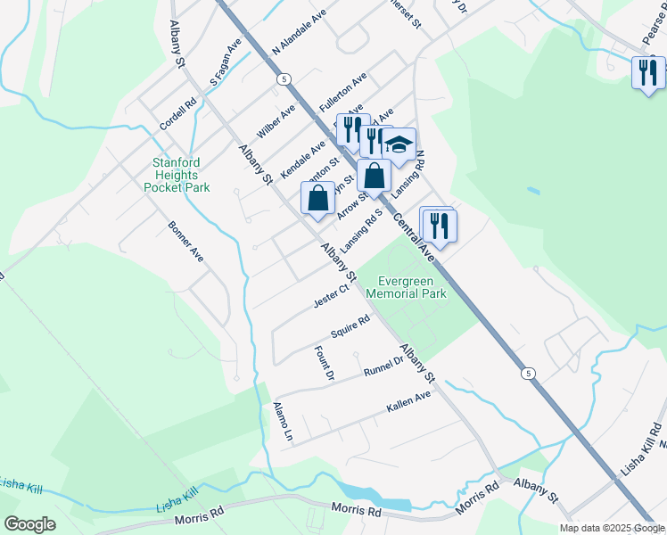 map of restaurants, bars, coffee shops, grocery stores, and more near 3987 Albany Street in Schenectady