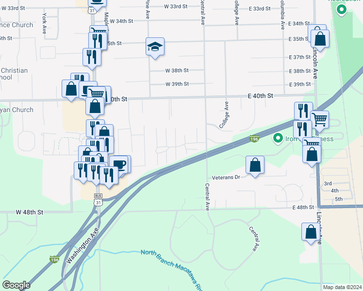 map of restaurants, bars, coffee shops, grocery stores, and more near 450 Old Mill Drive in Holland