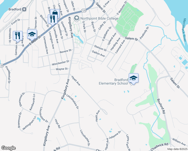 map of restaurants, bars, coffee shops, grocery stores, and more near 12 Bicknell Circle in Haverhill