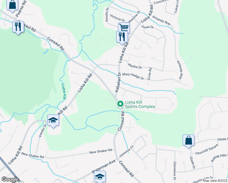 map of restaurants, bars, coffee shops, grocery stores, and more near 4 Kabalian Drive in Schenectady