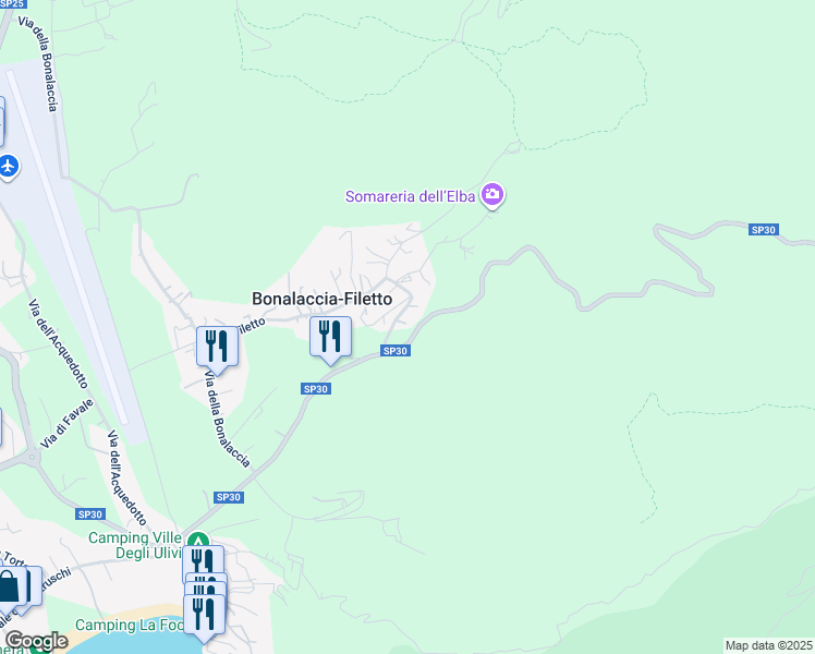 map of restaurants, bars, coffee shops, grocery stores, and more near 883 Via Filetto in Bonalaccia-filetto