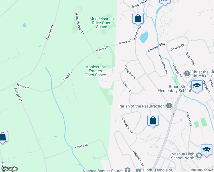 map of restaurants, bars, coffee shops, grocery stores, and more near 41 Shipley Drive in Hollis