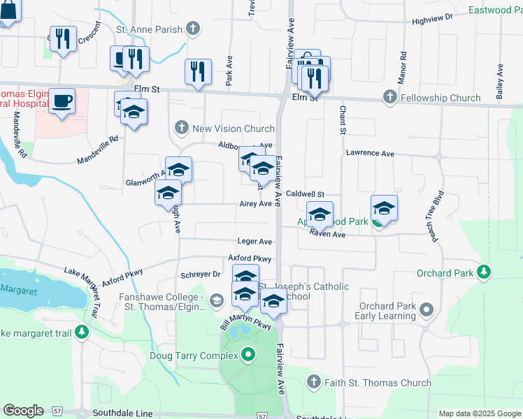 map of restaurants, bars, coffee shops, grocery stores, and more near 59 Airey Avenue in Saint Thomas