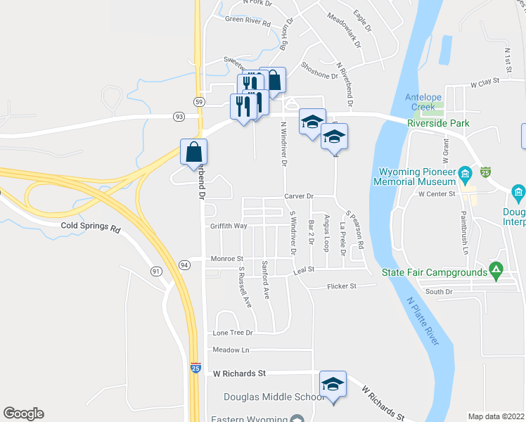 map of restaurants, bars, coffee shops, grocery stores, and more near 1200 Griffith Way in Douglas