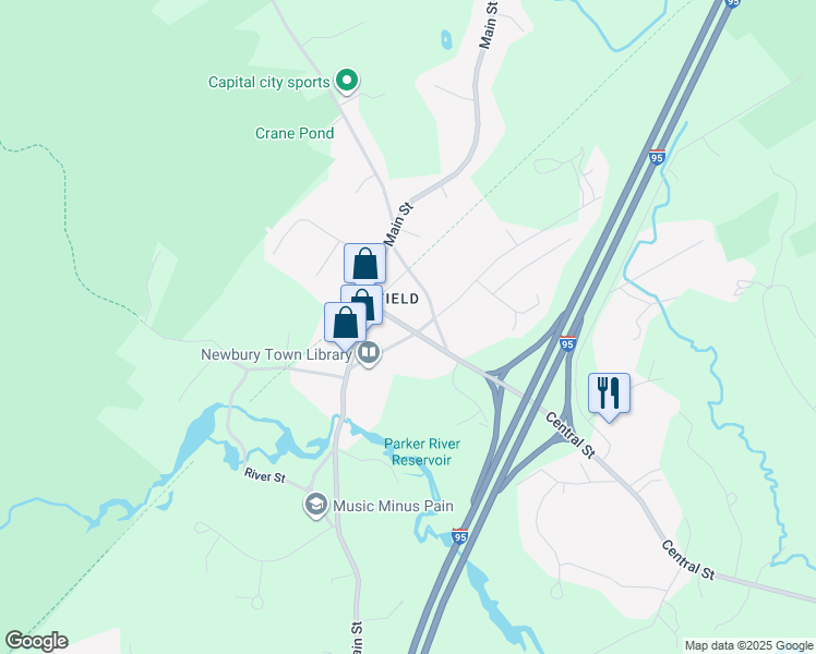 map of restaurants, bars, coffee shops, grocery stores, and more near in Newbury