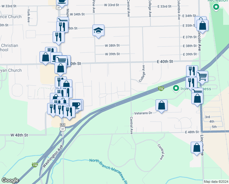 map of restaurants, bars, coffee shops, grocery stores, and more near 53 Old Mill Drive in Holland