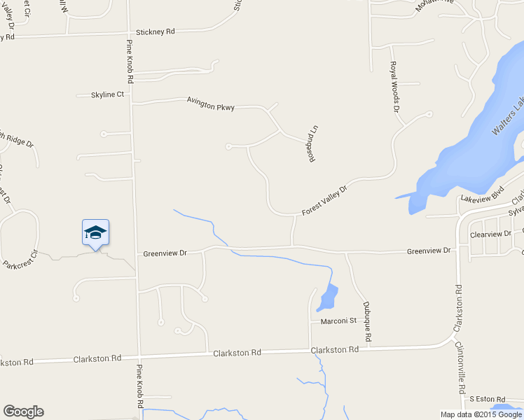 map of restaurants, bars, coffee shops, grocery stores, and more near 5204 Forest Valley Drive in Clarkston