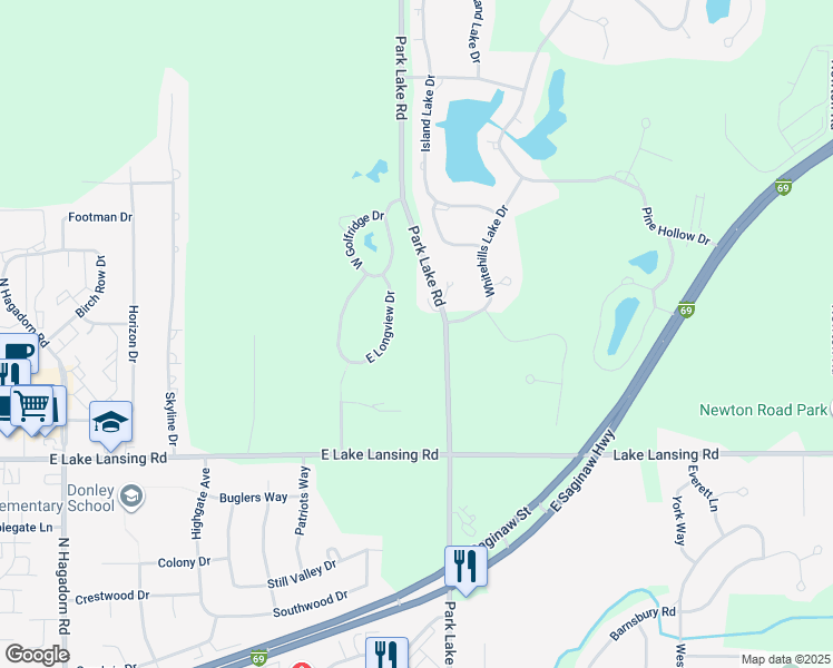 map of restaurants, bars, coffee shops, grocery stores, and more near in East Lansing