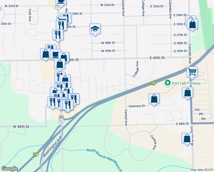 map of restaurants, bars, coffee shops, grocery stores, and more near 53 Old Mill Drive in Holland