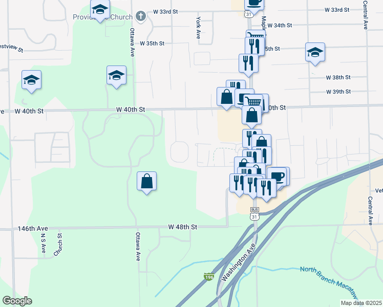 map of restaurants, bars, coffee shops, grocery stores, and more near 302 Skylark Court in Holland