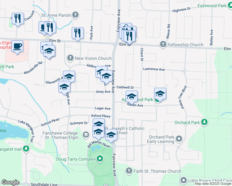 map of restaurants, bars, coffee shops, grocery stores, and more near 181 Fairview Avenue in Saint Thomas
