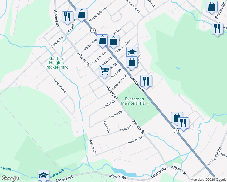 map of restaurants, bars, coffee shops, grocery stores, and more near 3987 Albany Street in Schenectady