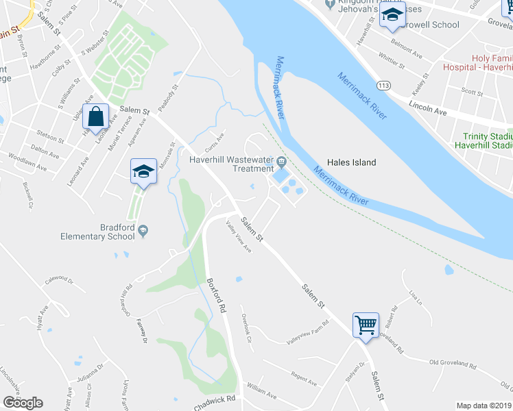 map of restaurants, bars, coffee shops, grocery stores, and more near 24 South Porter Street in Haverhill