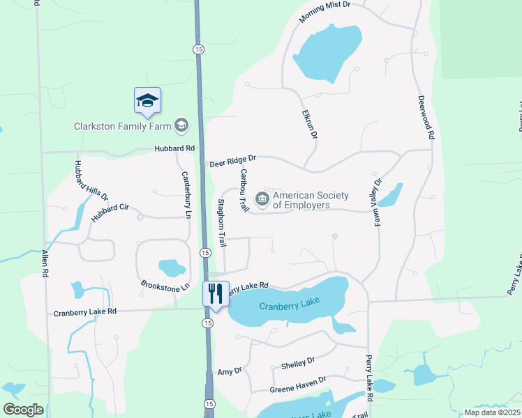 map of restaurants, bars, coffee shops, grocery stores, and more near 8248 Caribou Trail in Clarkston