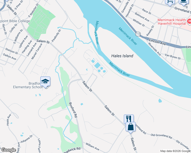 map of restaurants, bars, coffee shops, grocery stores, and more near 32 Maynard Avenue in Haverhill