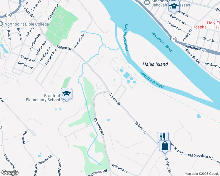 map of restaurants, bars, coffee shops, grocery stores, and more near 2 Orchard Hill Road in Haverhill
