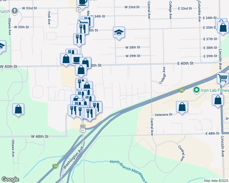 map of restaurants, bars, coffee shops, grocery stores, and more near 1085 Alden Court in Holland