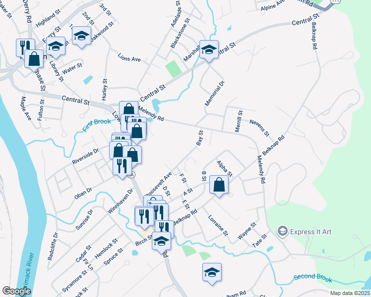 map of restaurants, bars, coffee shops, grocery stores, and more near 24 Roosevelt Avenue in Hudson