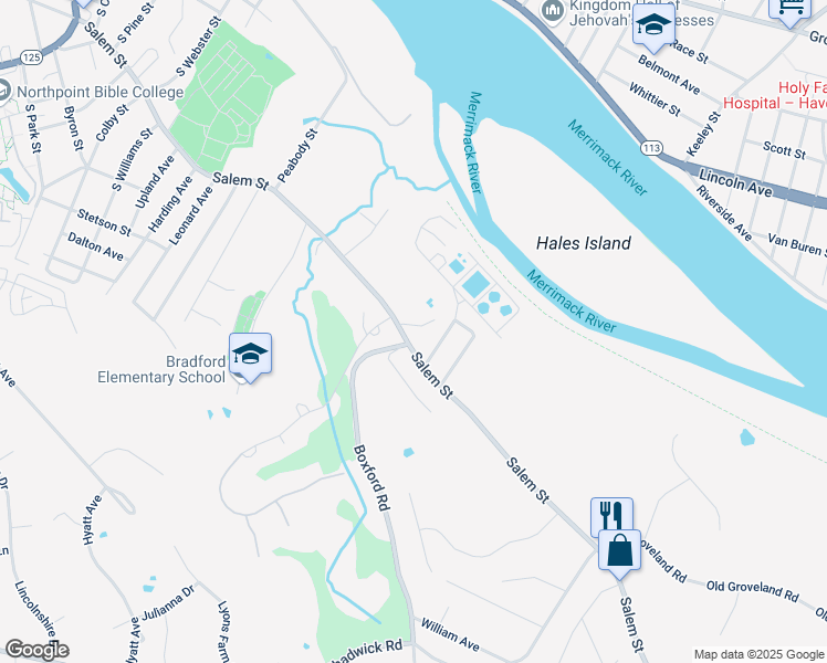 map of restaurants, bars, coffee shops, grocery stores, and more near 2 Orchard Hill Road in Haverhill
