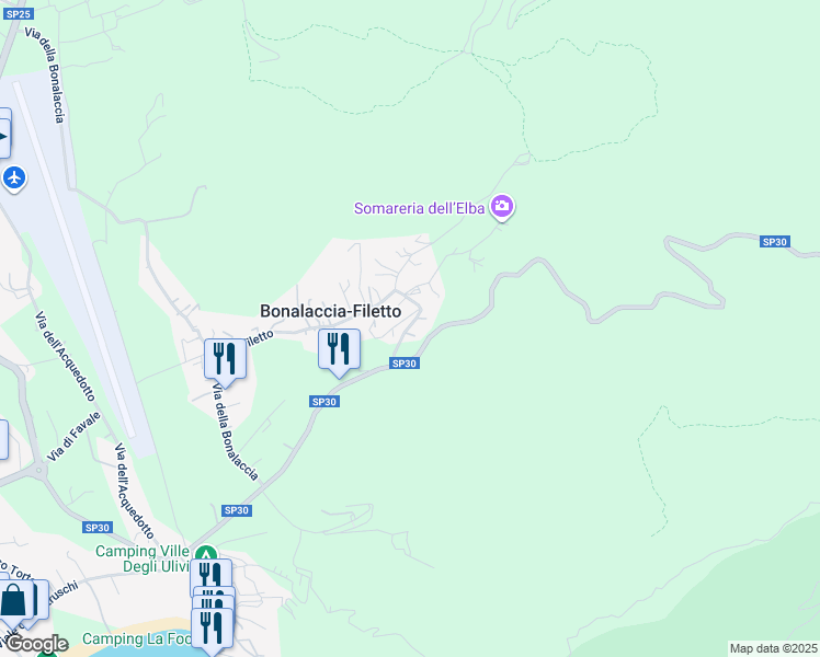 map of restaurants, bars, coffee shops, grocery stores, and more near 883 Via Filetto in Bonalaccia-filetto