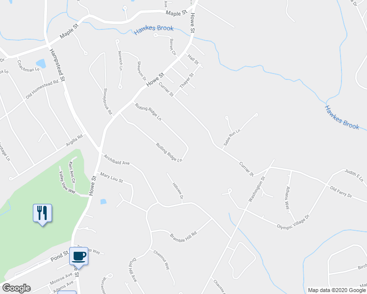map of restaurants, bars, coffee shops, grocery stores, and more near 62 Rolling Ridge Lane in Methuen
