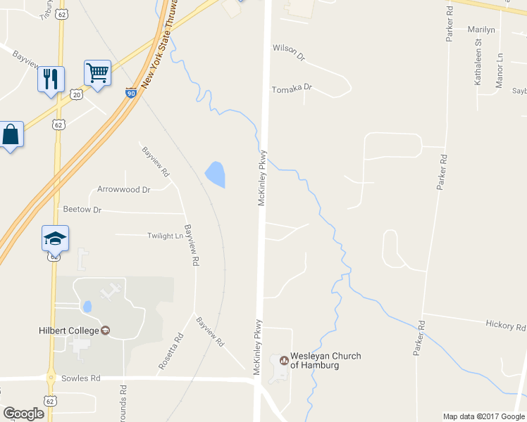 map of restaurants, bars, coffee shops, grocery stores, and more near McKinley Parkway in Erie County