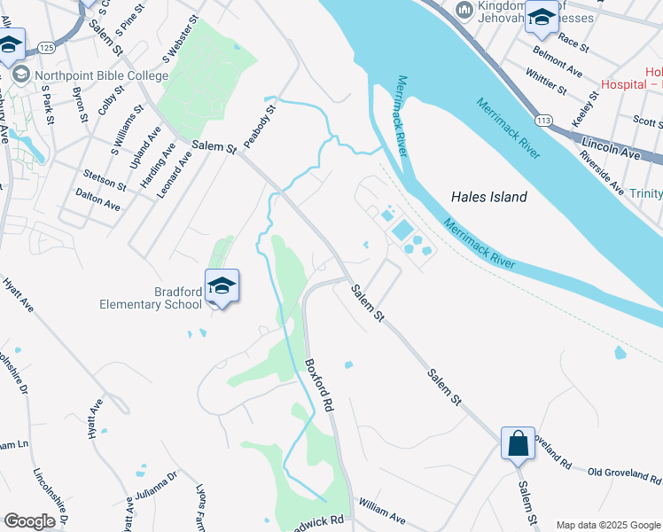 map of restaurants, bars, coffee shops, grocery stores, and more near 2 Orchard Hill Road in Haverhill