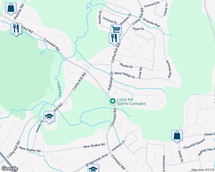 map of restaurants, bars, coffee shops, grocery stores, and more near 8 Kabalian Drive in Schenectady