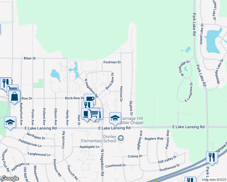 map of restaurants, bars, coffee shops, grocery stores, and more near 2960 Briarwick Court in East Lansing
